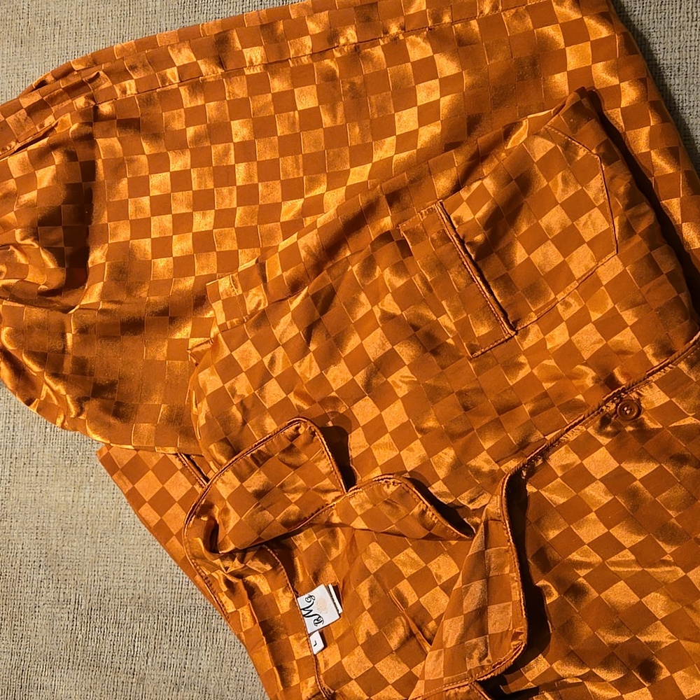 Mother Daughter Matching Orange Checkered Satin Pajama Set - Picture 3 of 3
